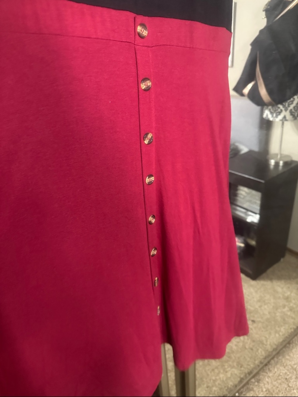 Black & Raspberry Button-Front Fit-and-Flare Dress - Picture 4 of 4